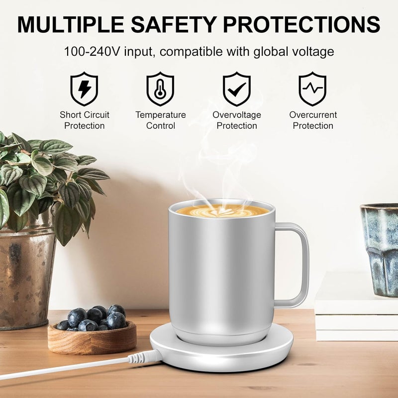 underhub Charging Coaster 2 Compatible with Embo Temperature Control Smart Mug 2 and 1 - Mug Power Cord - Charger Dock Base for Wireless Warmer Cup Accessories (Silver White) - Image 2